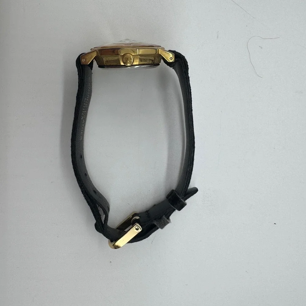 Carriage by Timex Womens Watch Gold Tone Decagon Mother‎ of Pearl Black Leather